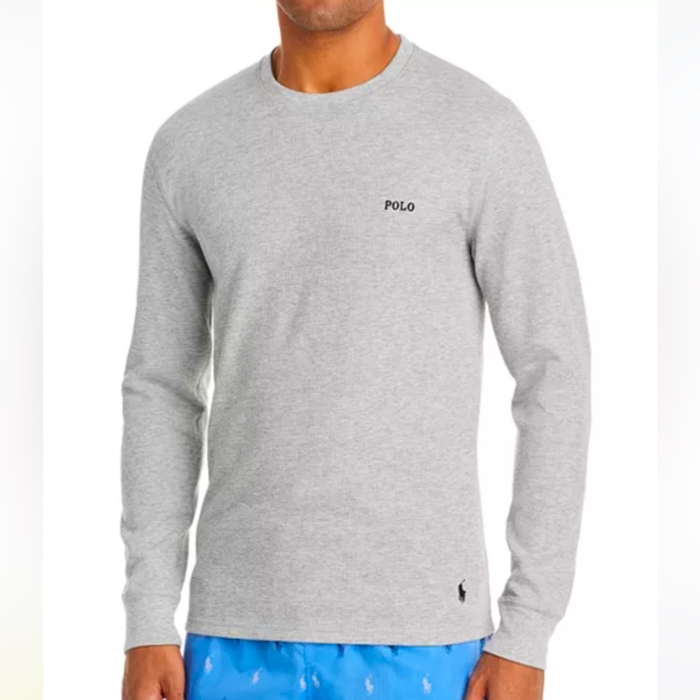 NEW Polo Ralph Lauren Mens Cotton Blend Waffle-Knit Thermal Shirt Gray S